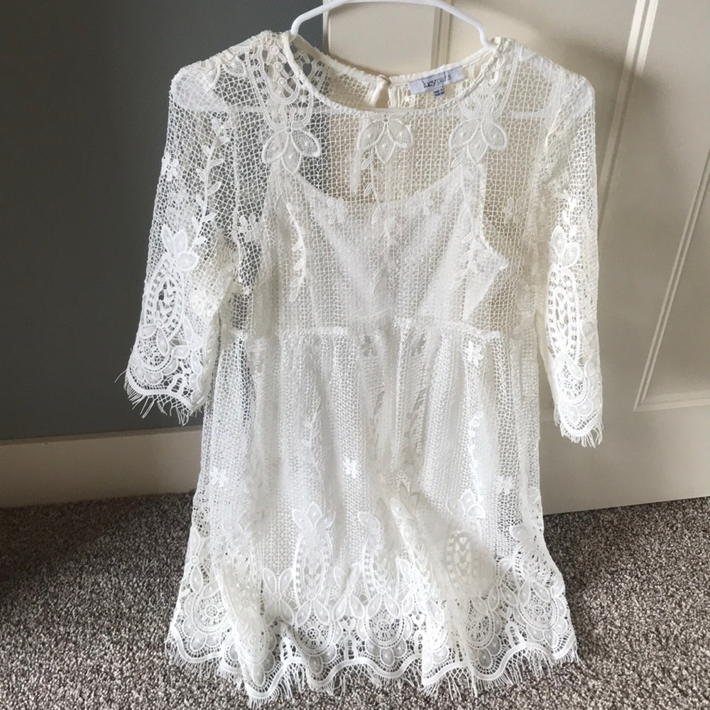 White Ivory Lace 3/4 Long Sleeve Wedding Dress